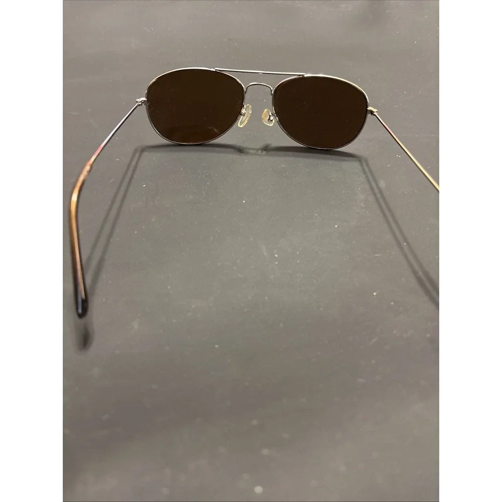 Rectangular Aviator Sunglasses Silver Metal Frame Brown Tinted Lens